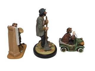 3PCS EMMETT KELLY CIRCUS CLOWN COLLECTION PORCELAIN FIGURINES